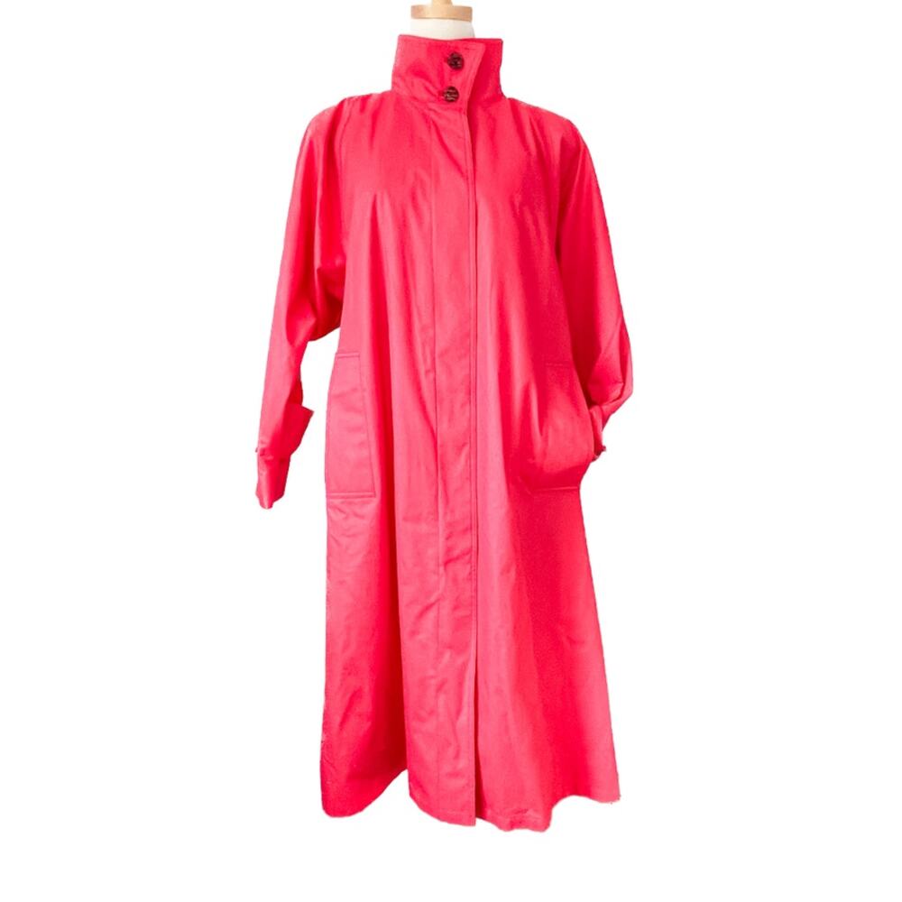 London Fog vintage HOT pink floral lining trench raincoat size LP XLP - Picture 10 of 10